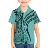 Samoa Siapo Arty Family Matching Tank Maxi Dress and Hawaiian Shirt Turquoise Style LT9 Son's Shirt Turquoise - Polynesian Pride