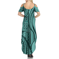 Samoa Siapo Arty Summer Maxi Dress Turquoise Style LT9 - Polynesian Pride