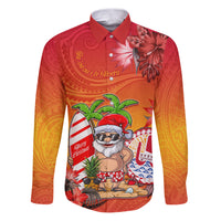 Personalised Wishes in Tahitian Christmas Family Matching Puletasi Dress and Hawaiian Shirt French Polynesia Santa Beach LT9 Dad's Shirt - Long Sleeve Red - Polynesian Pride