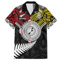 Aotearoa and Niue Mo Te Tiriti Family Matching Off Shoulder Short Dress and Hawaiian Shirt New Zealand Honour The Treaty Ake!Ake!Ake! LT9 Dad's Shirt - Short Sleeve Gold - Polynesian Pride