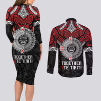 Aotearoa and Tonga Mo Te Tiriti Couples Matching Long Sleeve Bodycon Dress and Long Sleeve Button Shirt New Zealand Honour The Treaty Ake!Ake!Ake!