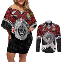 Aotearoa and Tonga Mo Te Tiriti Couples Matching Off Shoulder Short Dress and Long Sleeve Button Shirt New Zealand Honour The Treaty Ake!Ake!Ake!