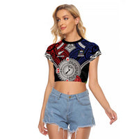 Aotearoa and Samoa Mo Te Tiriti Raglan Cropped T Shirt Tangata Moana Stand with Tangata Whenua LT9 Female Blue - Polynesian Pride