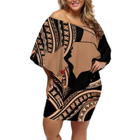 Personalised Valentines Day Romantic Lovers Family Matching Off Shoulder Short Dress and Hawaiian Shirt LT9 Mom's Dress Gold - Polynesian Pride