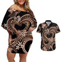 Polynesia Valentines Day Forever In My Heart Tattoo Couples Matching Off Shoulder Short Dress and Hawaiian Shirt Gold Style LT9 Gold - Polynesian Pride