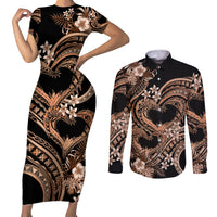 Polynesia Valentines Day Forever In My Heart Tattoo Couples Matching Short Sleeve Bodycon Dress and Long Sleeve Button Shirt Gold Style LT9 Gold - Polynesian Pride