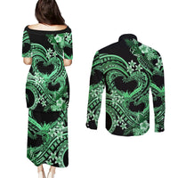 Polynesia Valentines Day Forever In My Heart Tattoo Couples Matching Puletasi and Long Sleeve Button Shirt Green Style LT9 - Polynesian Pride