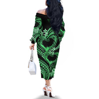 Polynesia Valentines Day Forever In My Heart Tattoo Family Matching Off Shoulder Long Sleeve Dress and Hawaiian Shirt Green Style LT9 - Polynesian Pride