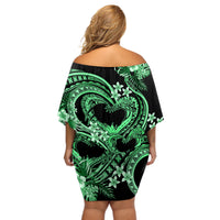 Polynesia Valentines Day Forever In My Heart Tattoo Off Shoulder Short Dress Green Style LT9 - Polynesian Pride