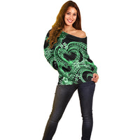 Polynesia Valentines Day Forever In My Heart Tattoo Off Shoulder Sweater Green Style LT9 - Polynesian Pride
