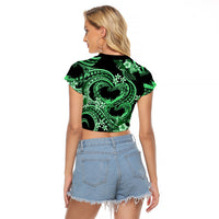 Polynesia Valentines Day Forever In My Heart Tattoo Raglan Cropped T Shirt Green Style LT9 - Polynesian Pride