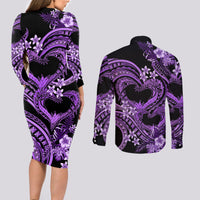 Polynesia Valentines Day Forever In My Heart Tattoo Couples Matching Long Sleeve Bodycon Dress and Long Sleeve Button Shirt Purple Style LT9 - Polynesian Pride