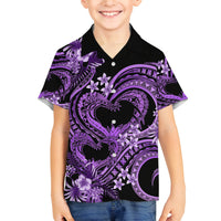 Polynesia Valentines Day Forever In My Heart Tattoo Family Matching Long Sleeve Bodycon Dress and Hawaiian Shirt Purple Style LT9 Son's Shirt Purple - Polynesian Pride