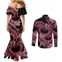 Polynesia Valentines Day Forever In My Heart Tattoo Couples Matching Mermaid Dress and Long Sleeve Button Shirt Pink Style LT9 - Polynesian Pride