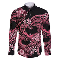 Polynesia Valentines Day Forever In My Heart Tattoo Family Matching Off Shoulder Short Dress and Hawaiian Shirt Pink Style LT9 Dad's Shirt - Long Sleeve Pink - Polynesian Pride