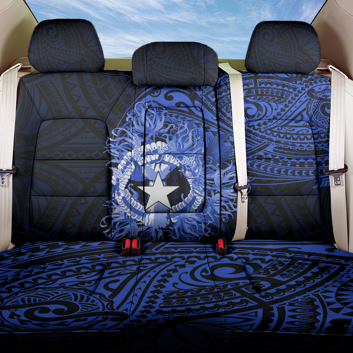 Northern Mariana Islands Ylang-ylang Mwarmwar Back Car Seat Cover Polynesian Blue Style
