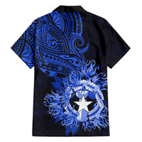 Northern Mariana Islands Ylang-ylang Mwarmwar Family Matching Off Shoulder Long Sleeve Dress and Hawaiian Shirt Polynesian Blue Style LT9 - Polynesian Pride