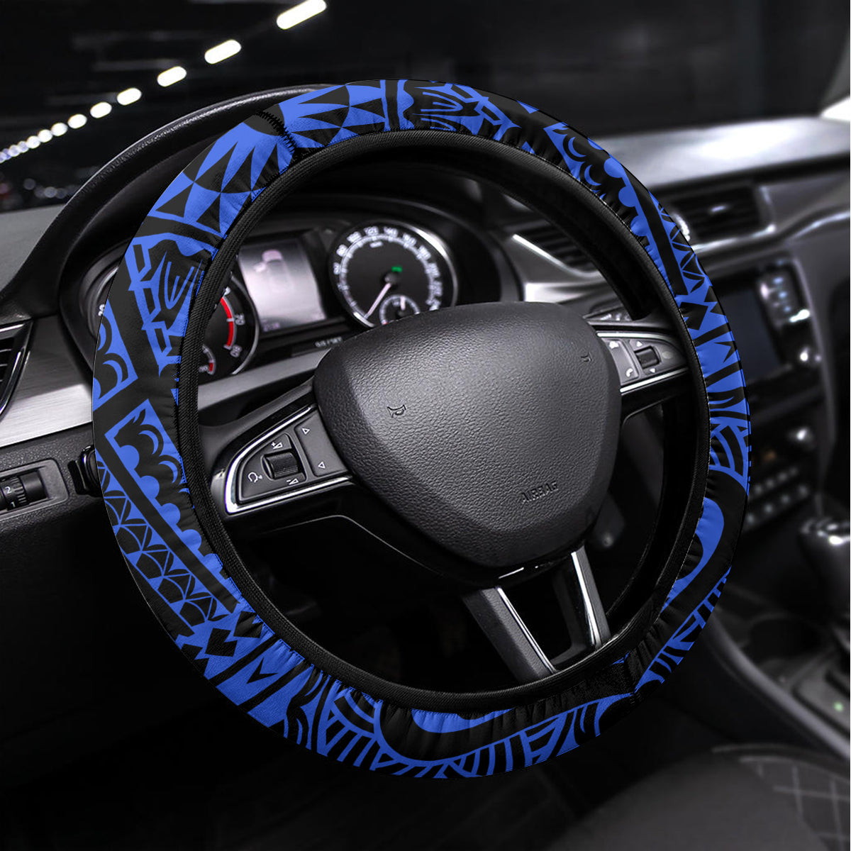 Northern Mariana Islands Ylang-ylang Mwarmwar Steering Wheel Cover Polynesian Blue Style
