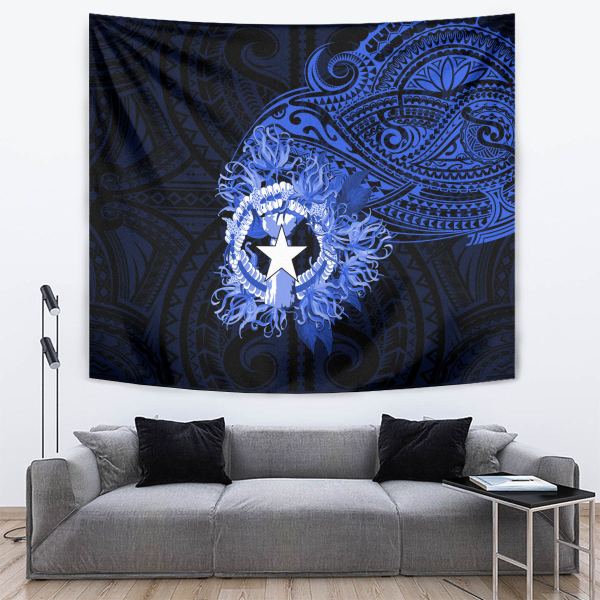 Northern Mariana Islands Ylang-ylang Mwarmwar Tapestry Polynesian Blue Style