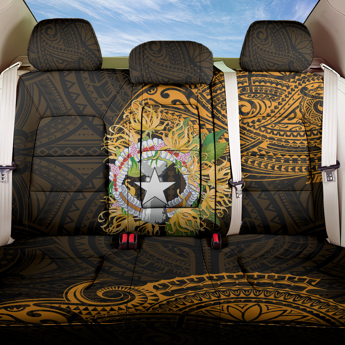 Northern Mariana Islands Ylang-ylang Mwarmwar Back Car Seat Cover Polynesian Gold Style