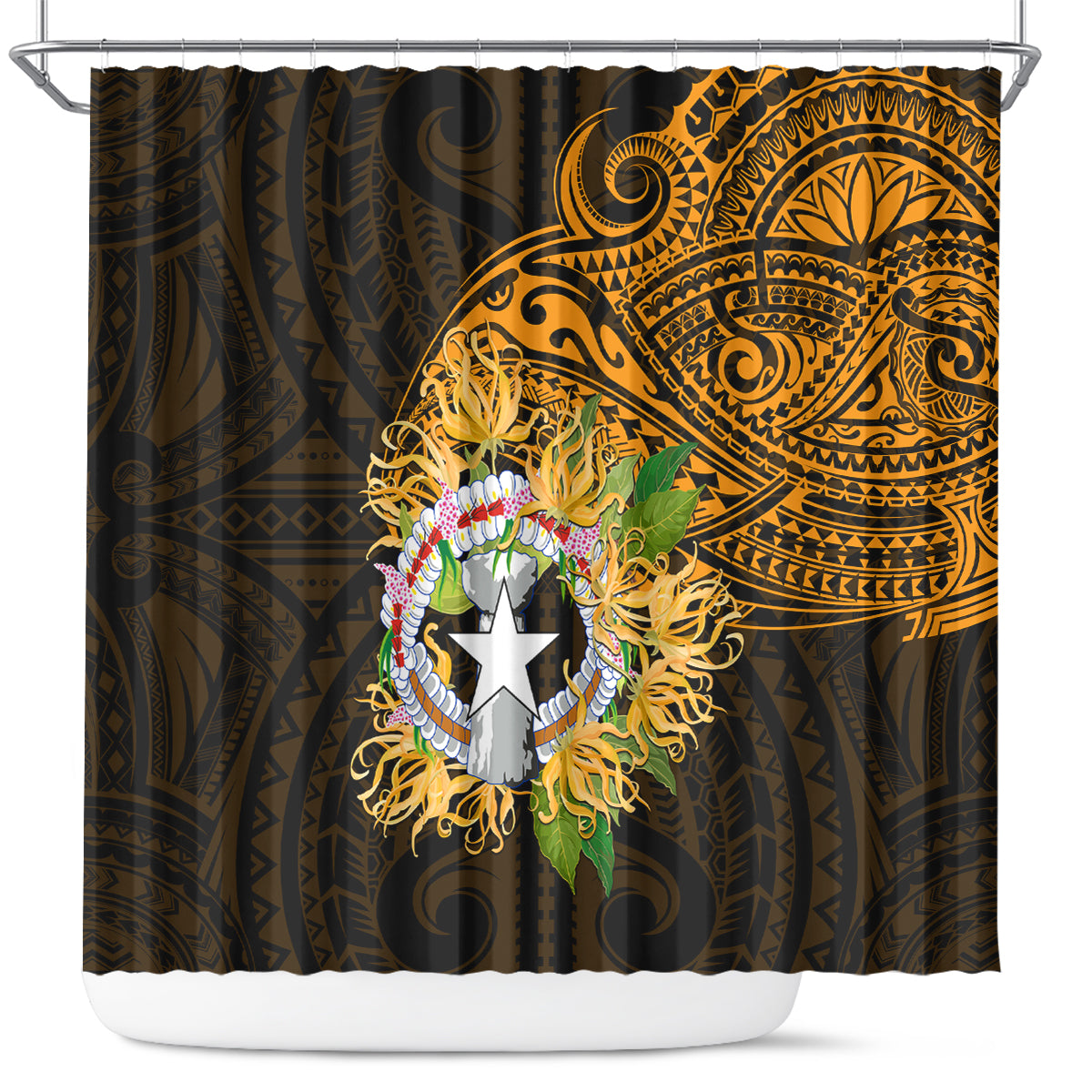 Northern Mariana Islands Ylang-ylang Mwarmwar Shower Curtain Polynesian Gold Style