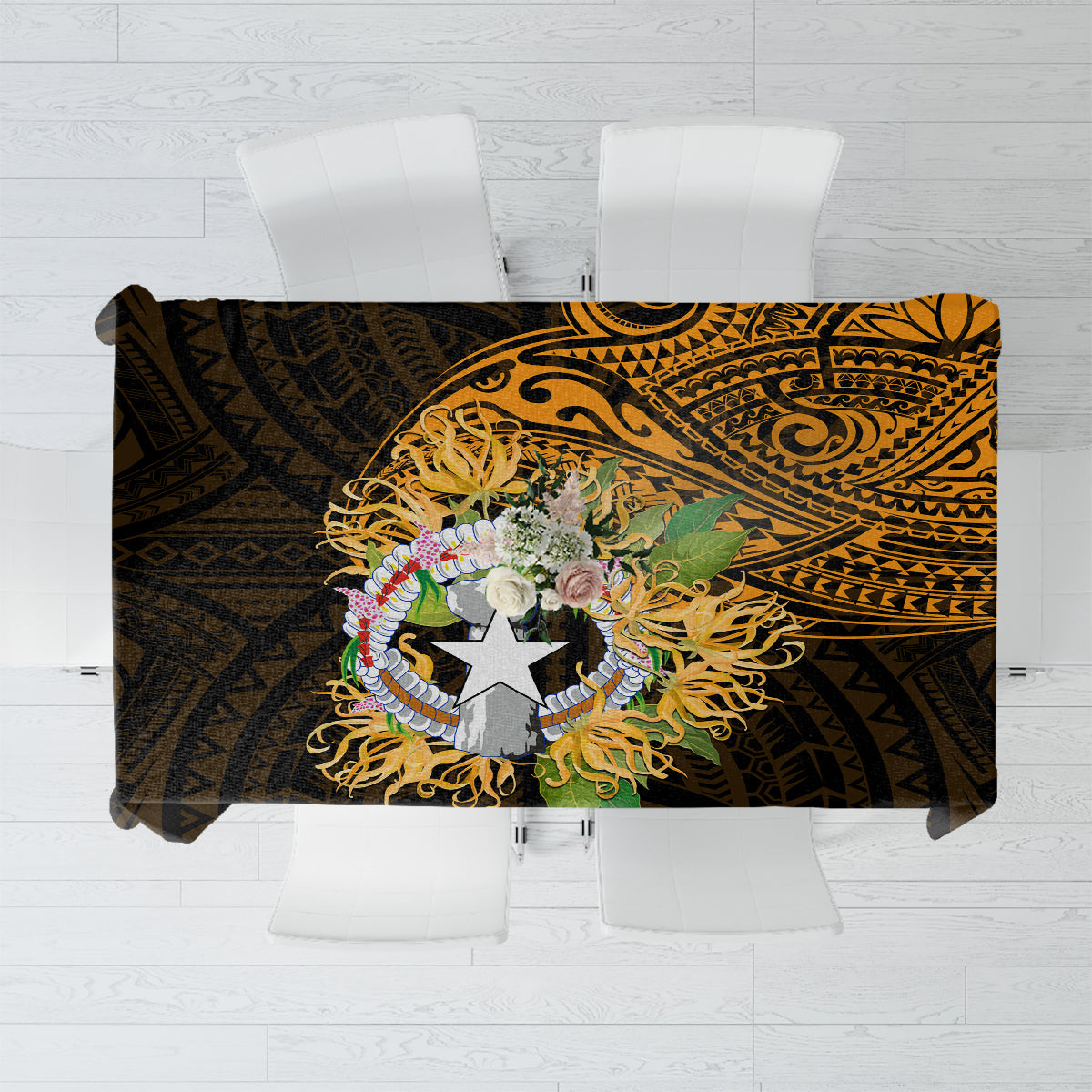 Northern Mariana Islands Ylang-ylang Mwarmwar Tablecloth Polynesian Gold Style