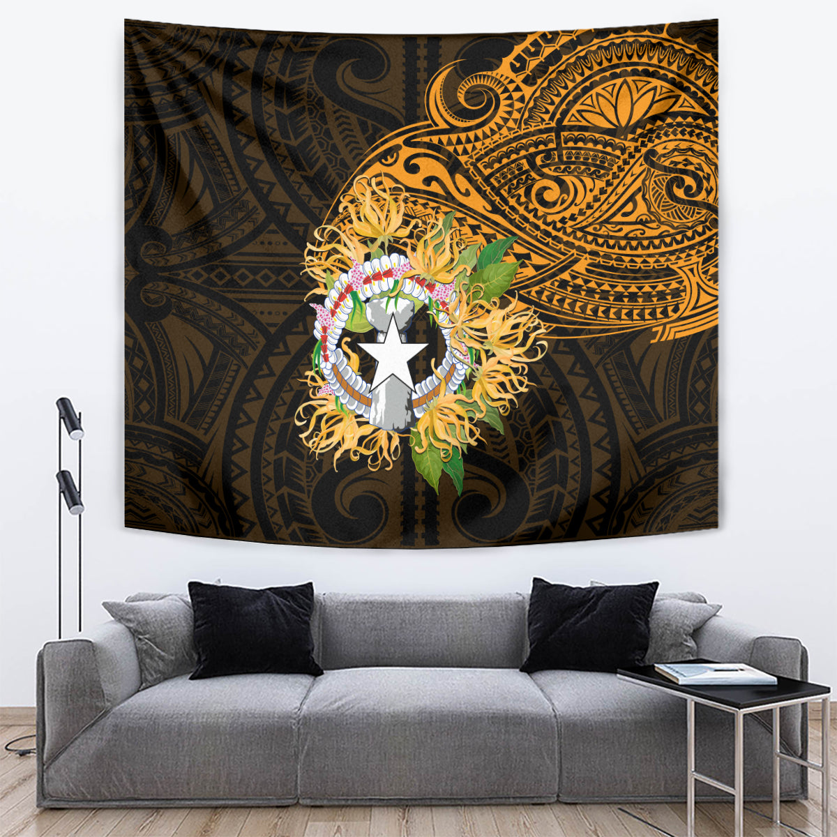 Northern Mariana Islands Ylang-ylang Mwarmwar Tapestry Polynesian Gold Style