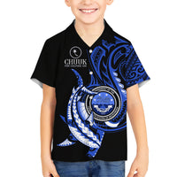 Personalised Chuuk FSM Culture Day Family Matching Short Sleeve Bodycon Dress and Hawaiian Shirt Hammerhead Shark Tattoo 2024 LT9 Son's Shirt Blue - Polynesian Pride
