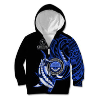 Personalised Chuuk FSM Culture Day Kid Hoodie Hammerhead Shark Tattoo 2024 LT9 Zip Hoodie Blue - Polynesian Pride