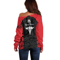 New Zealand Nurse RN 2026 Personalised Off Shoulder Sweater Red Maori Pattern Cultural Pride LT9 - Polynesian Pride