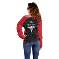 New Zealand Nurse RN 2026 Personalised Off Shoulder Sweater Red Maori Pattern Cultural Pride LT9 - Polynesian Pride