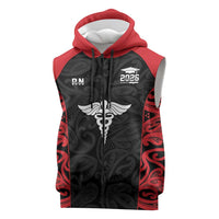 New Zealand Nurse RN 2026 Personalised Sleeveless Zip Hoodie Red Maori Pattern Cultural Pride