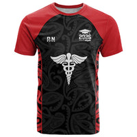 New Zealand Nurse RN 2026 Personalised T Shirt Red Maori Pattern Cultural Pride
