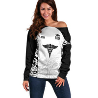 New Zealand Nurse RN 2026 Personalised Off Shoulder Sweater White Maori Pattern Cultural Pride