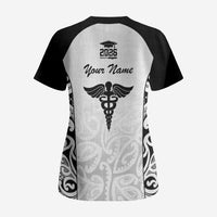 New Zealand Nurse RN 2026 Personalised Scrub Top White Maori Pattern Cultural Pride