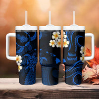 Hawaii Maui Islands Pacific Plumeria Tumbler With Handle Blue Polynesian Tattoo