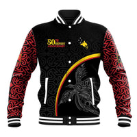 Papua New Guinea 50th Independence Day Baseball Jacket Simple Oro Tapa Pattern - Polynesian Pride