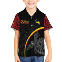 Papua New Guinea 50th Independence Day Family Matching Off The Shoulder Long Sleeve Dress and Hawaiian Shirt Simple Oro Tapa Pattern LT9 Son's Shirt Black - Polynesian Pride