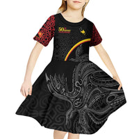 Papua New Guinea 50th Independence Day Kid Short Sleeve Dress Simple Oro Tapa Pattern - Polynesian Pride