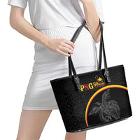 Papua New Guinea 50th Independence Day Leather Tote Bag Simple Oro Tapa Pattern - Polynesian Pride
