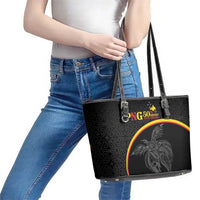 Papua New Guinea 50th Independence Day Leather Tote Bag Simple Oro Tapa Pattern - Polynesian Pride