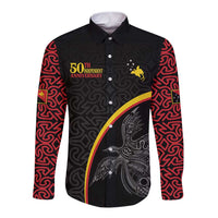 Papua New Guinea 50th Independence Day Long Sleeve Button Shirt Simple Oro Tapa Pattern - Polynesian Pride