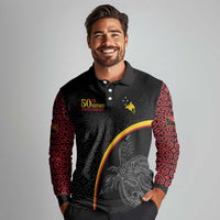 Papua New Guinea 50th Independence Day Long Sleeve Polo Shirt Simple Oro Tapa Pattern LT9 - Polynesian Pride
