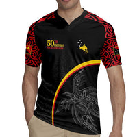 Papua New Guinea 50th Independence Day Rugby Jersey Simple Oro Tapa Pattern - Polynesian Pride
