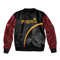 Papua New Guinea 50th Independence Day Sleeve Zip Bomber Jacket Simple Oro Tapa Pattern - Polynesian Pride