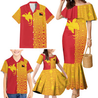 Papua New Guinea Oro Tapa Personalised Family Matching Mermaid Dress and Hawaiian Shirt Simple Bird of Paradise Style - Polynesian Pride