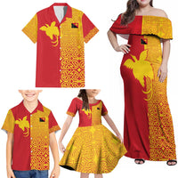 Papua New Guinea Oro Tapa Personalised Family Matching Off Shoulder Maxi Dress and Hawaiian Shirt Simple Bird of Paradise Style - Polynesian Pride