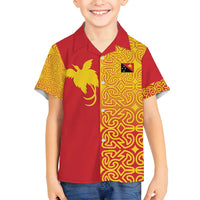 Papua New Guinea Oro Tapa Personalised Family Matching Puletasi and Hawaiian Shirt Simple Bird of Paradise Style LT9 Son's Shirt Red - Polynesian Pride