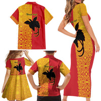 Papua New Guinea Oro Tapa Personalised Family Matching Short Sleeve Bodycon Dress and Hawaiian Shirt Simple Bird of Paradise Style - Polynesian Pride