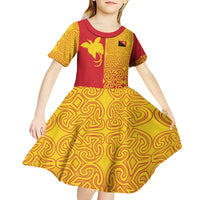 Papua New Guinea Oro Tapa Personalised Kid Short Sleeve Dress Simple Bird of Paradise Style - Polynesian Pride
